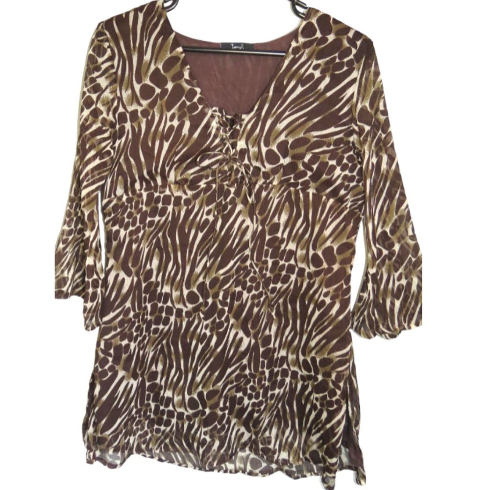 JENDI - animal boho print style top - size large. - Picture 1 of 5